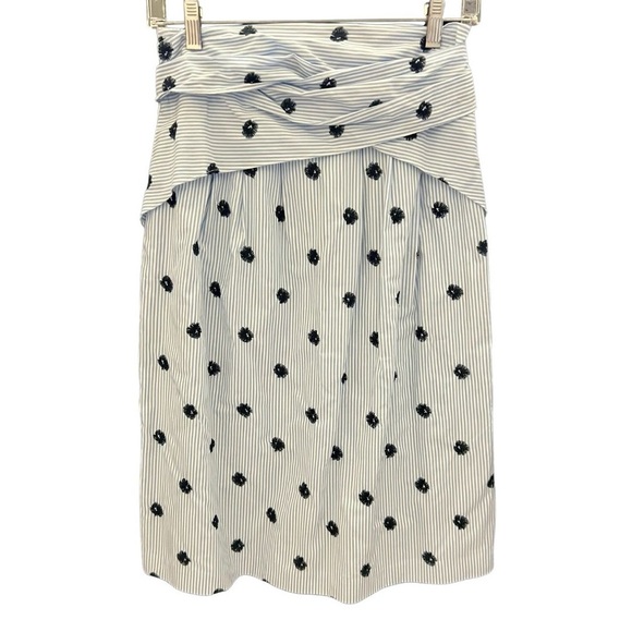 White and Blue Ruched Pencil Skirt Knee-Length - Picture 1 of 7